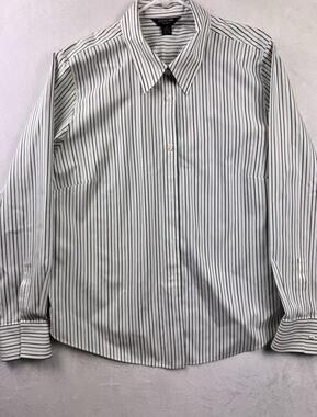 August Max Women’s 1X White Green Striped Button Down Shirt Plus Size Blouse